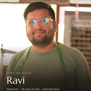 Ravi, the Jeengar artisan who made the Kashida Shoulder Bag, in the workshop in Rajasthan
