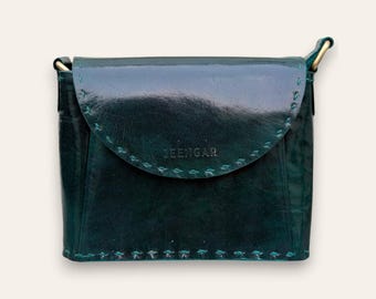 Small Crossbody Sling Bag in Dark Olive Full-Grain Goat Leather, Beawar Sling