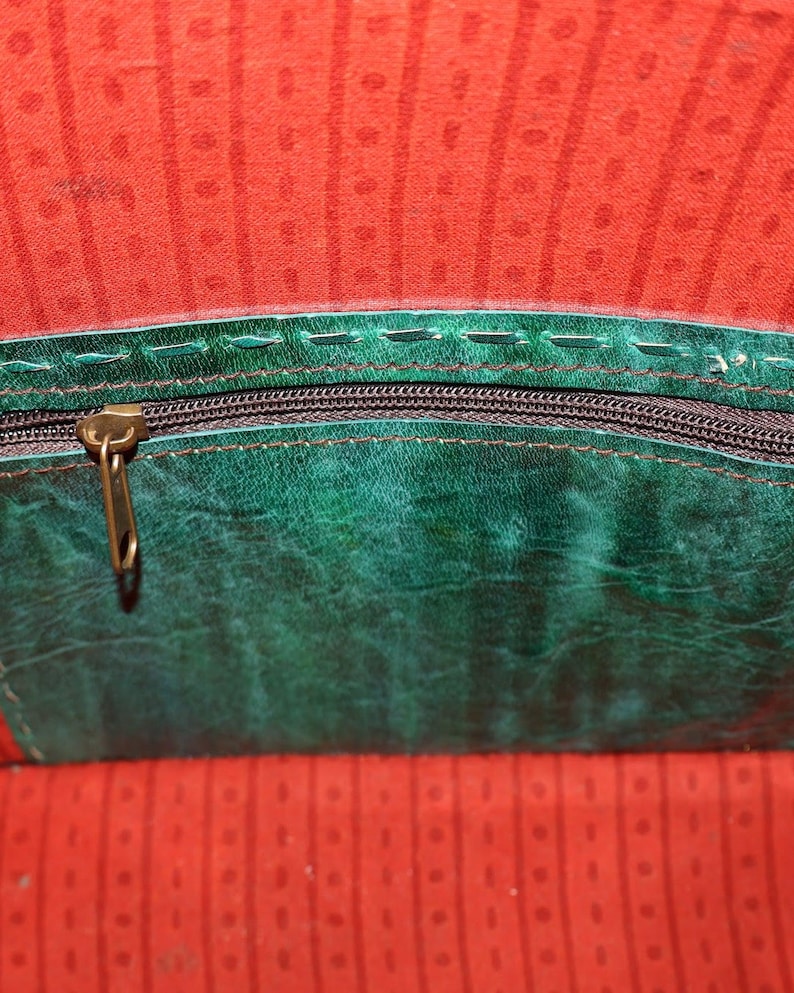 Inside The Rambagh Tote: the bright woven lining and the secure interior zip pocket