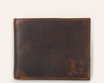 Bifold Wallet in Distressed Top-Grain Hunter Leather, Rajput Wallet