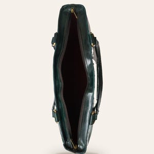 The Rambagh Tote seen from above, open, showing the depth of its main compartment