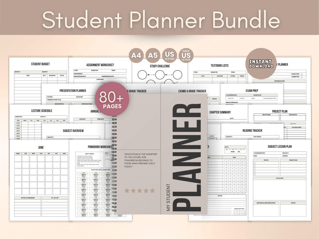 Student Planner Printable Bundle, Study Planner PDF, Academic Semester ...