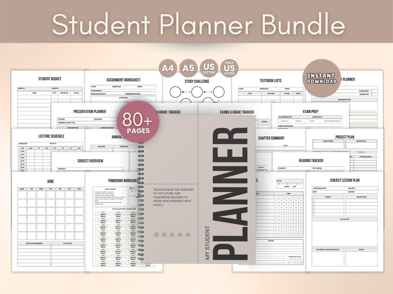Student Planner Printable Bundle, Study Planner PDF, Academic Semester ...