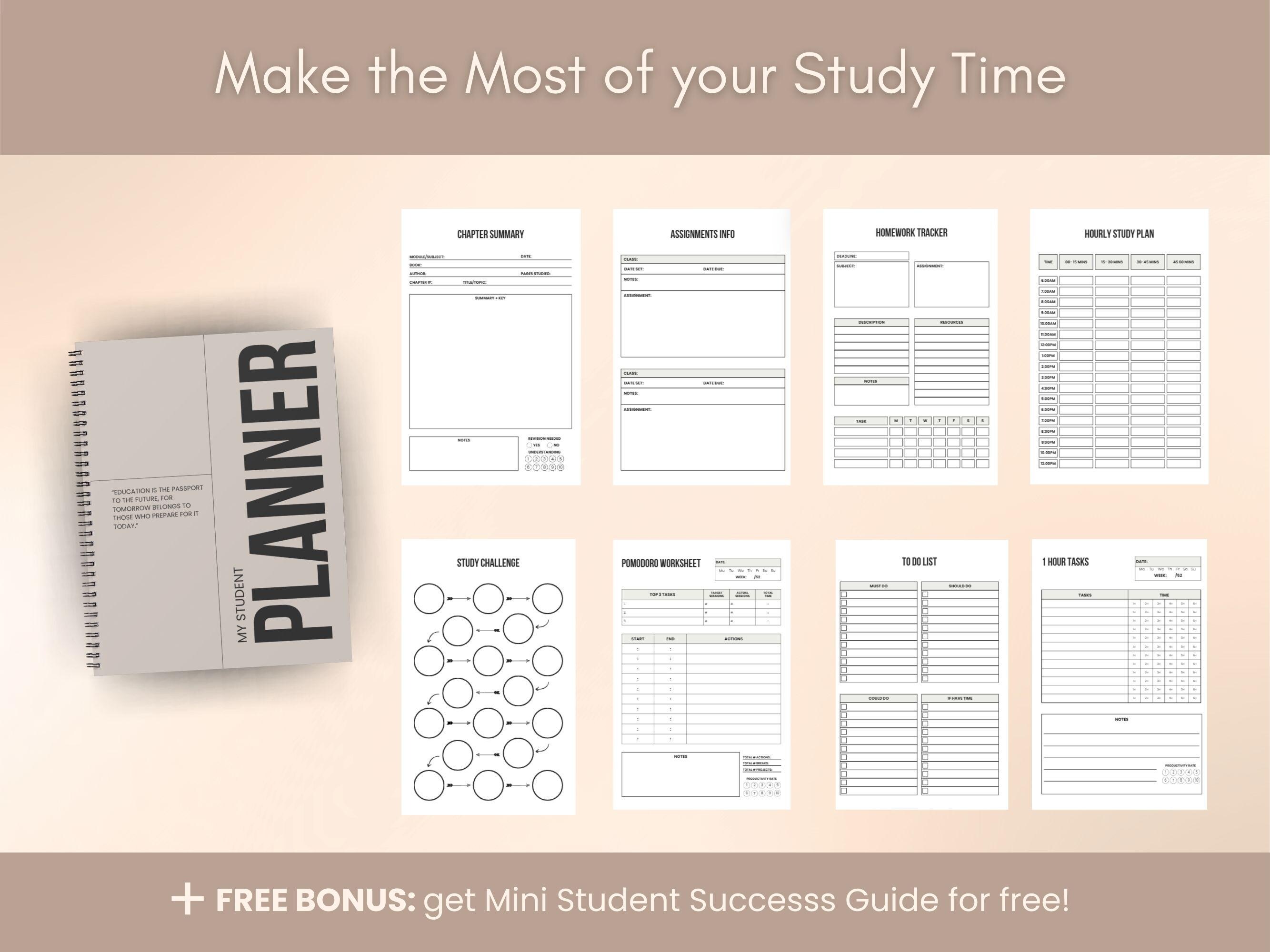 Student Planner Printable Bundle, Study Planner PDF, Academic Semester ...