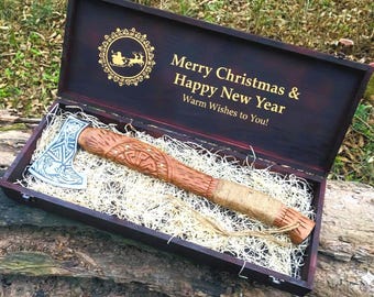 Hand-Forged Viking Axe with Gift Box | Custom Bearded Hatchet