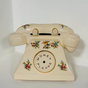 Vintage Arthur Wood Telephone Money Box | English Ceramic Piggy Bank | Cottagecore Decor | Floral Coin Bank | Mid Century Collectable