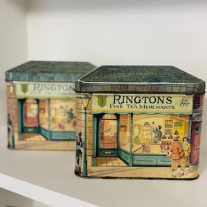 Pair of Vintage Ringtons Fine Tea Merchants Tea Tins | English Kitchen Storage Canisters | Cottagecore Pantry Decor | Collectable Tin Boxes
