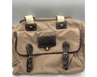 Eddie Bauer Ford Collaboration Tan Canvas Leather Duffel Bag Weekender Travel