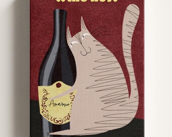 Impressão divertida de gato bebendo vinho – Arte de parede com vinho Amarone – Decoração original para cozinha italiana – Download digital