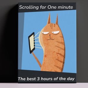 Lustiges Katzentelefon-Wandbild zum ausdrucken - Laufendes Katzenzitat-Poster, zustellbares Meme-Katzendekor, digitaler Download, moderne lustige Wandkunst