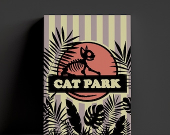 Arte de parede para parque de gatos – Ilustração vintage de esqueleto de gato da selva (Download digital)