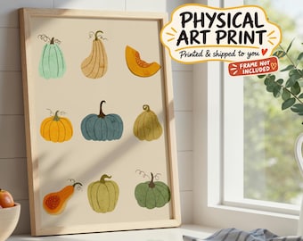 Quadro de parede com abóbora – Arte colorida de outono para cozinha – Pôster de abóbora de outono – Impressão artística física