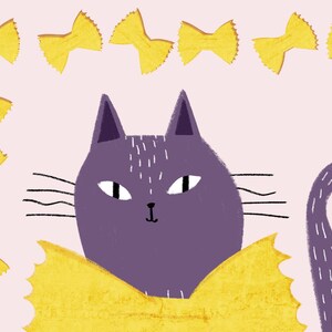 Juego de 6 láminas decorativas divertidas de gatos con pasta – Decoración de cocina italiana – Descarga digital imagen 16