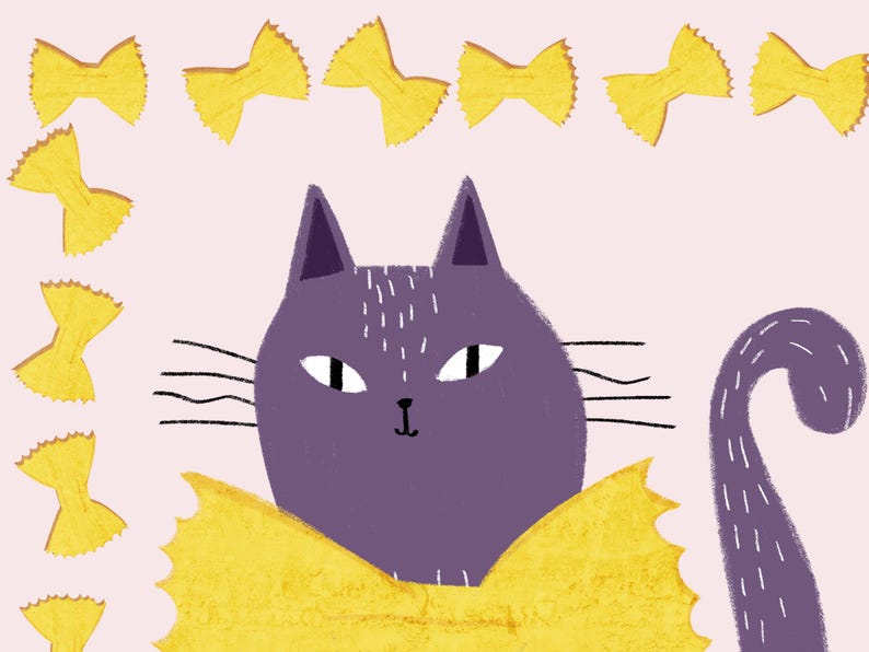 Juego de 6 láminas decorativas divertidas de gatos con pasta – Decoración de cocina italiana – Descarga digital imagen 16