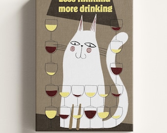Quadro de parede engraçado com gato e vinho – Decoração divertida para cozinha italiana – Download digital