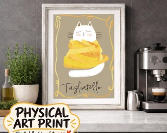 Impressão artística de gato em tagliatelle, decoração de cozinha italiana (impressão física)
