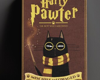 Impressão de Gato Harry Pawter – Pôster de Gato Mago, Arte de Paródia Fantástica (Download Digital)