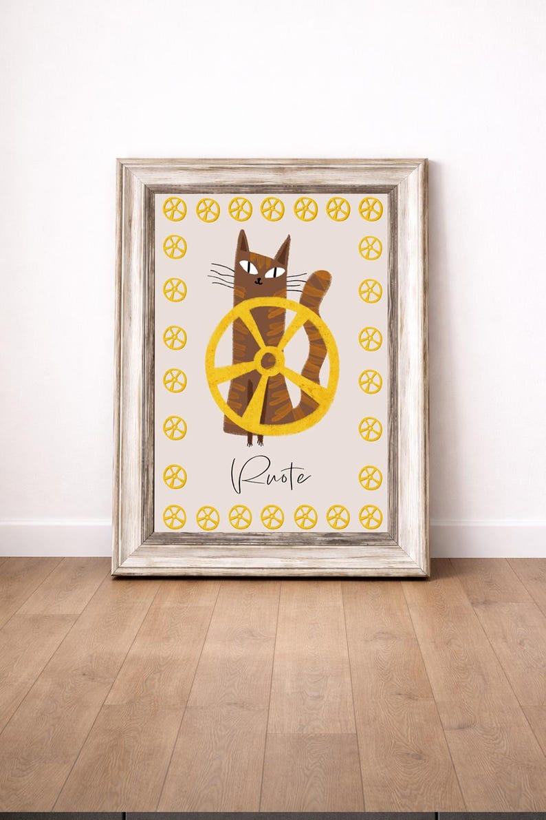 Juego de 6 láminas decorativas divertidas de gatos con pasta – Decoración de cocina italiana – Descarga digital imagen 9