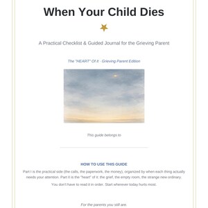 When Your Child Dies Checklist | Grieving Parent Planner & Journal | Child Loss Bereavement Guide | Fillable PDF Download