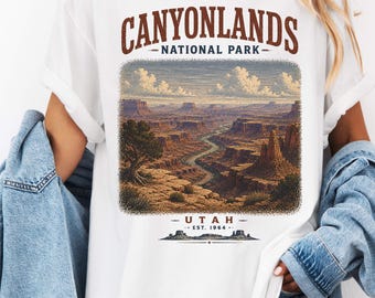 Shirt Canyonlands National Park, grafisch T-shirt woestijnlandschap Utah, vintage wandelen kamperen natuur T-shirt, retro Southwest Travel-T-shirt