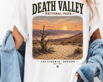 Shirt Death Valley National Park, vintage grafische T-shirt Californische woestijn zonsondergang, retro T-shirt wandelen camping natuur