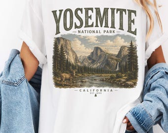 Shirt Yosemite National Park, vintage California Mountain Nature graphic T-shirt, retro kamperen wandelen avontuur reizen T-shirt