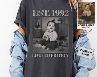 Custom Vintage Photo Shirt, Personalized Picture Birthday Shirt, Custom Year Shirt, Retro Birthday Tee, 30th 40th Birthday Gift