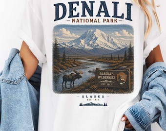 Shirt Denali National Park, T-shirt Alaska Wilderness, vintage T-shirt bergnatuur, retro wandelen kamperen reizen T-shirt