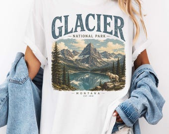 Glacier National Park Shirt, Vintage Montana Mountain Nature Graphic Tee, Retro Hiking Camping Adventure Travel T-Shirt