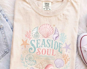 Seaside Soul Graphic Tee, Coastal Beach Seashell Shirt, Summer Vacation Apparel