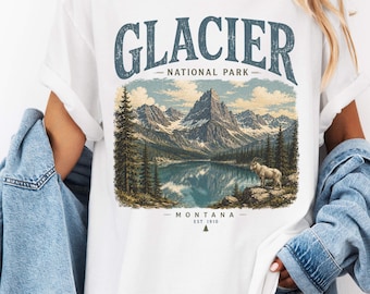 Shirt Glacier National Park, vintage Montana Mountain Nature-afbeelding T-shirt, retro wandelen kamperen avontuur reizen T-shirt