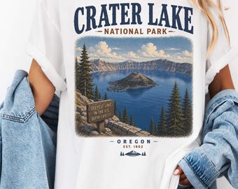 Shirt nationaal park Crater Lake, vintage Oregon Mountain Lake-afbeelding T-shirt, retro T-shirt wandelen camping natuur
