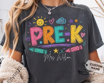 Custom Pre-K Teacher Shirt, Personalized Preschool Teacher Tee, Cute Back To School Shirt, Pre-K Team Shirt, Teacher Name Tee