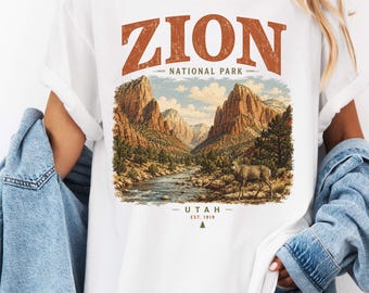 Shirt Zion National Park, vintage Utah Mountain Nature graphic T-shirt, retro wandelen kamperen avontuur reizen T-shirt