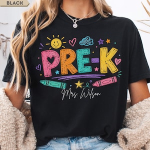 Personalized Pre-K Teacher Shirt, Doodle Crayon Design, Back To School Tee image 5