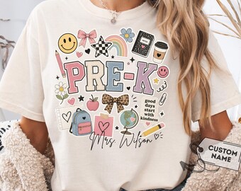 Custom Pre-K Teacher Shirt, Preschool Teacher Tee, Back To School Shirt, Cute Pre-K Team Shirt, Personalized Teacher Name Tee