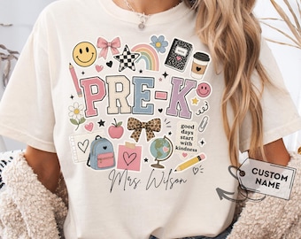Personalized Pre-K Teacher Shirt, Teacher Sticker Design, Back To School Tee