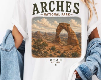 Shirt Arches National Park, vintage grafische T-shirt woestijnlandschap Utah, retro T-shirt wandelen kamperen