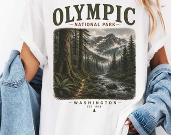 Shirt Olympisch Nationaal Park, vintage Washington Forest Mountain-shirt met print, retro-T-shirt wandelen camping natuur