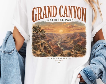 Shirt Grand Canyon National Park, vintage grafisch T-shirt Arizona Desert Mountain, retro wandelen kamperen avontuur reizen T-shirt