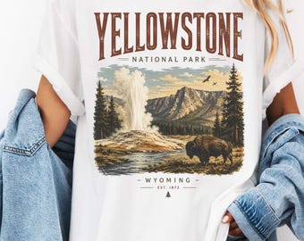 Shirt Yellowstone National Park, vintage Wyoming Nature graphic T-shirt, retro wandelen kamperen avontuur reizen T-shirt