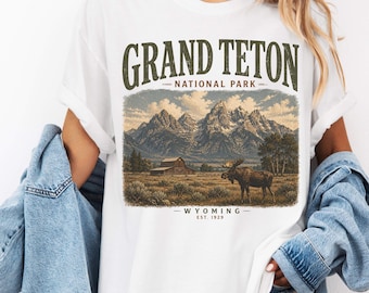 Grand Teton National Park Shirt, Vintage Wyoming Mountain Nature Graphic Tee, Retro Hiking Camping Adventure Travel T-Shirt