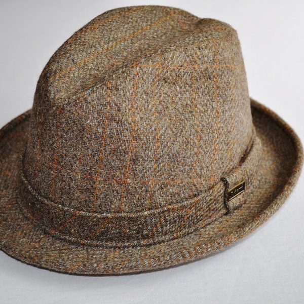 Vintage Mens Fedora Tweed Plaid Hat Fedora Size Womans Unisex Small 6 3/4 - 6 7/8 Eveteam Homespunsociety