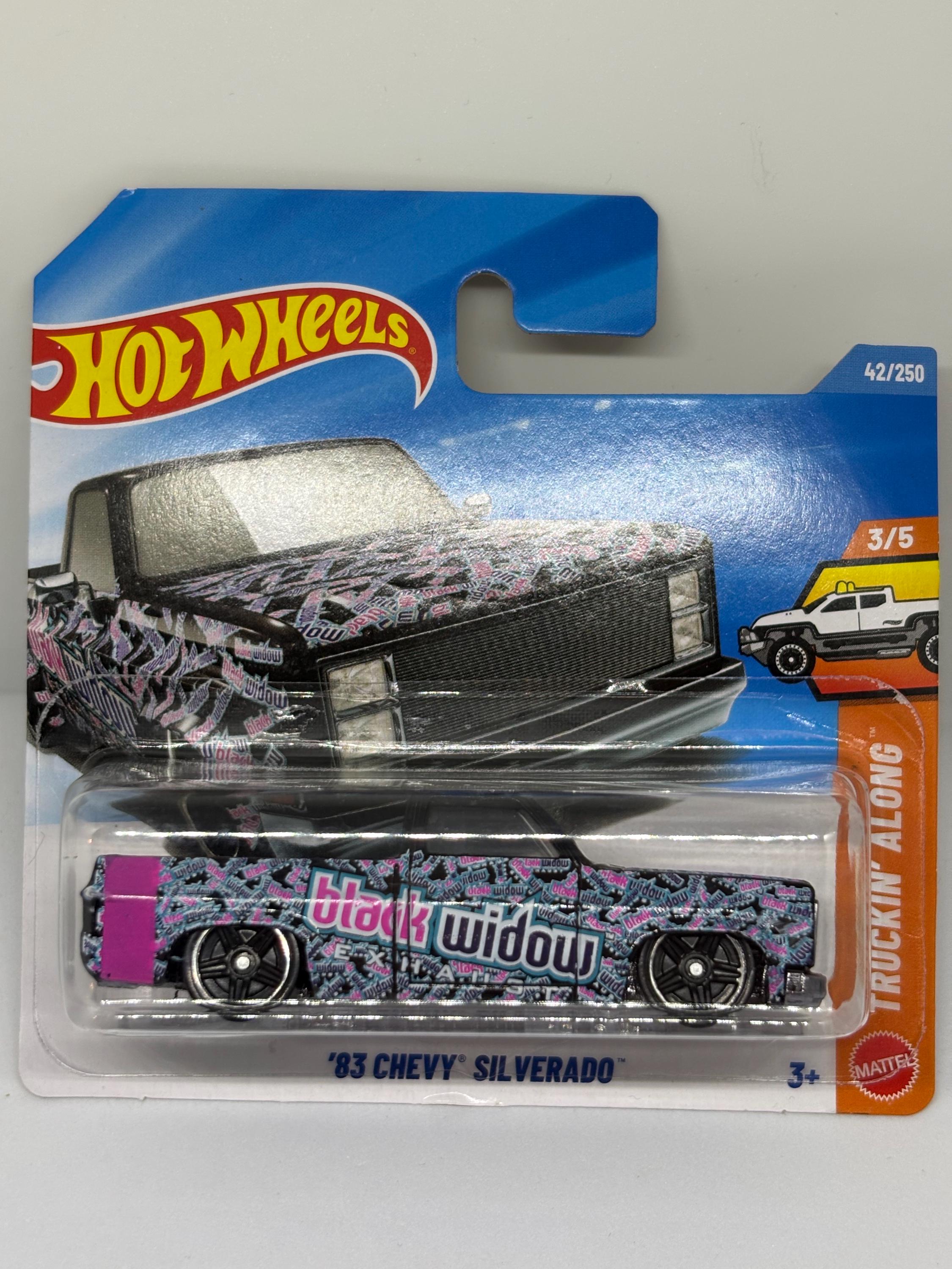 Hot Wheels '83 Chevy Silverado Black Widow Custom Truck 1:64