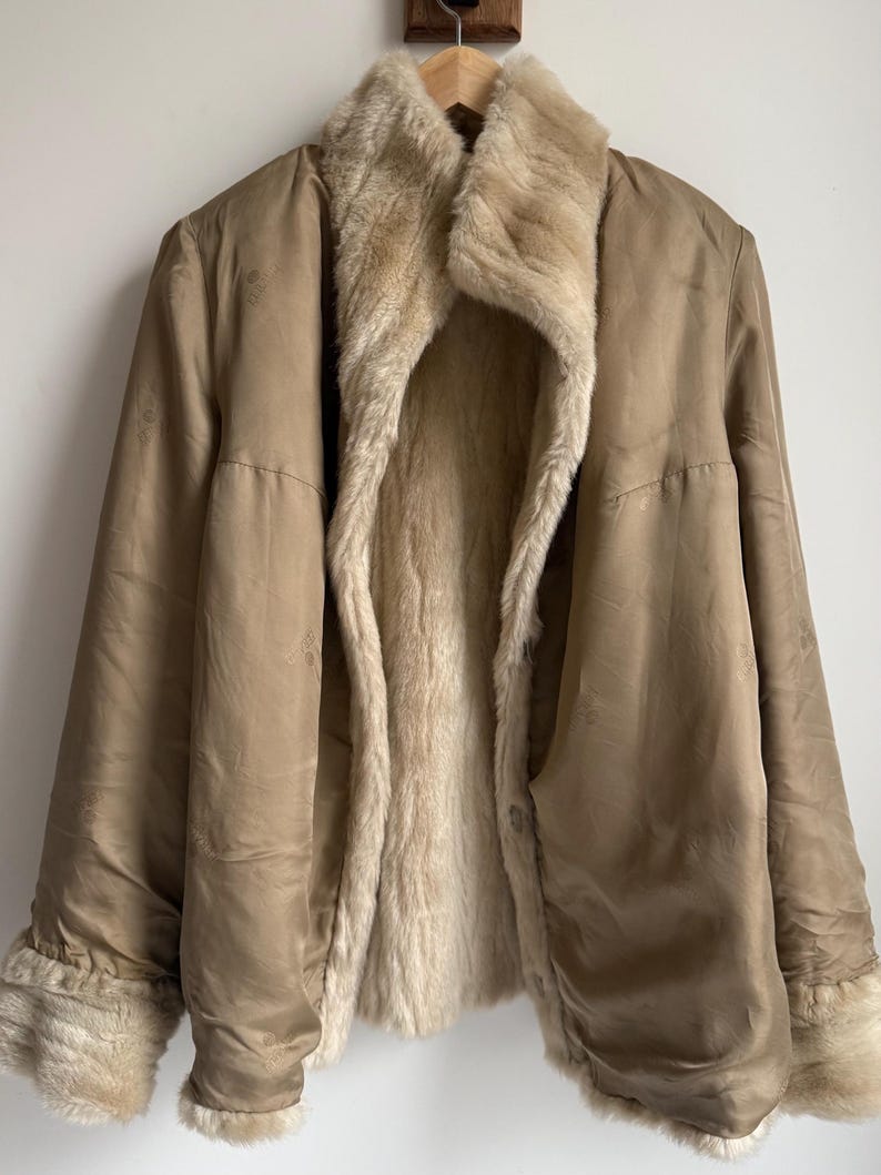Vintage Faux Mink Fur Jacket – Louis Féraud Lined Cream Beige Coat image 8