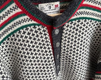 Suéter vintage de lana Janus, 100 % pura lana virgen, estilo noruego, jersey de punto nórdico, talla S