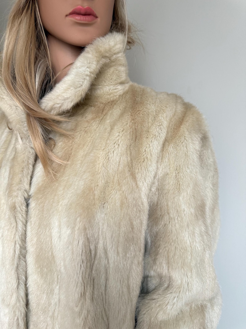 Vintage Faux Mink Fur Jacket – Louis Féraud Lined Cream Beige Coat image 12