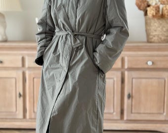 Gabardina finlandesa vintage de mezcla de algodón Piiron: abrigo minimalista gris, tallas XS-S