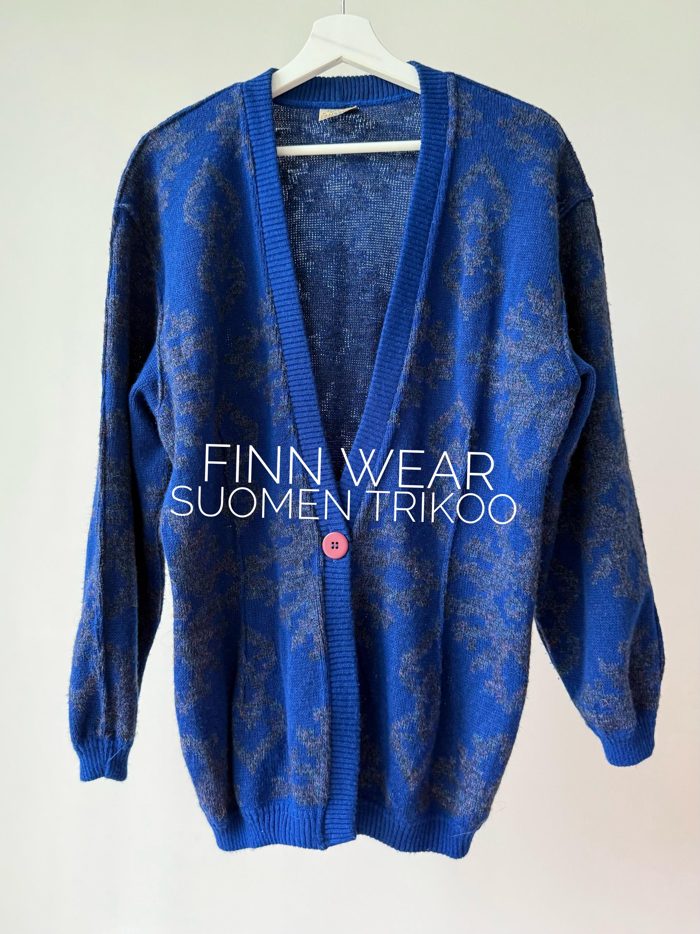 Vintage Finn Wear Cardigan | Royal Blue Nordic Knit, Made in 