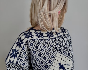 Handmade Vintage Wool Sweater: Nordic Ski Pattern, Unisex L/XL/XXL